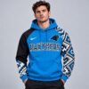 Carolina Panthers NFL Aztec Inspired Colorblock Hoodie With Asymmetric Sleeves And Bold Team Lettering, NFL Trending Shirt