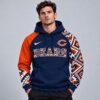 Chicago Bears NFL Aztec Inspired Colorblock Hoodie With Asymmetric Sleeves And Bold Team Lettering, NFL Trending Shirt