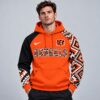 Cincinnati Bengals NFL Aztec Inspired Colorblock Hoodie With Asymmetric Sleeves And Bold Team Lettering, NFL Trending Shirt