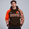 Cleveland Browns NFL Aztec Inspired Colorblock Hoodie With Asymmetric Sleeves And Bold Team Lettering, NFL Trending Shirt