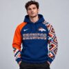 Denver Broncos NFL Aztec Inspired Colorblock Hoodie With Asymmetric Sleeves And Bold Team Lettering, NFL Trending Shirt