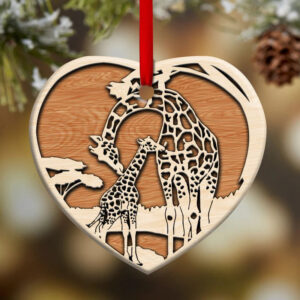 Giraffe Mom And Baby Wooden Style Ceramic Ornament 1