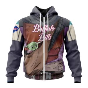 NFL Buffalo Bills Custom Name Number Mandalorian And Baby Yoda Zip Up Hoodie