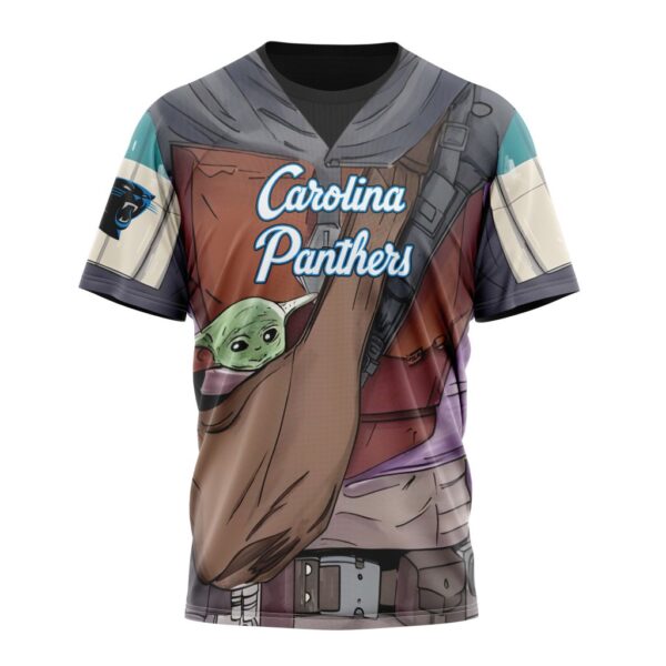 NFL Carolina Panthers Custom Name Number Mandalorian And Baby Yoda T-Shirt