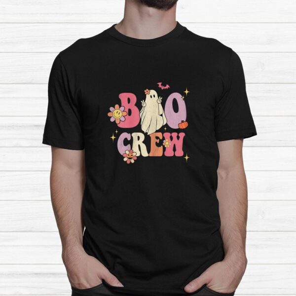 Retro Groovy Boo Crew Halloween Hippie Floral Ghost Shirt