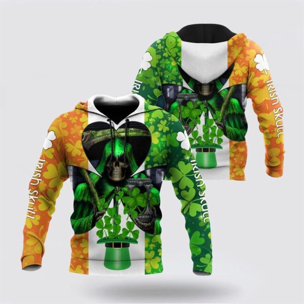 St Patrick’s Day Hoodie Happy St Patrick’s Day Irish Skull 3D All Over Printed Unisex Hoodie