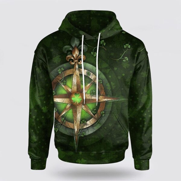 St Patrick’s Day Hoodie Celtic Irish Compass Shamrock Irish St Patrick’s Day 3D All Over Print Hoodie