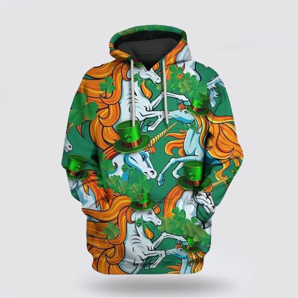 St Patrick’s Day Hoodie Unicorn On St Patricks Day Over Print 3D Hoodie