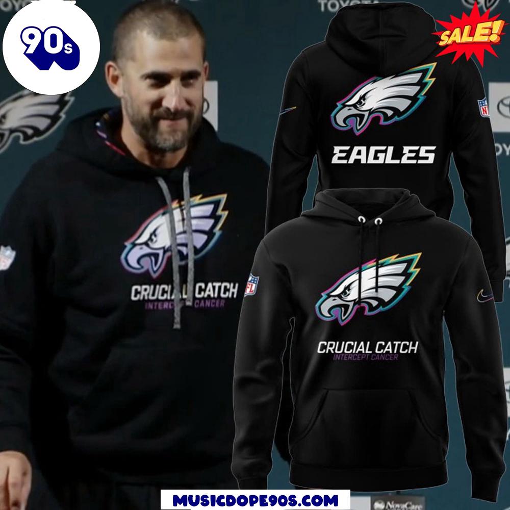 2024 Philadelphia Eagles Crucial Catch Intercept Cancer Black Hoodie 2024 Philadelphia Eagles Crucial Catch Intercept Cancer Black Hoodie