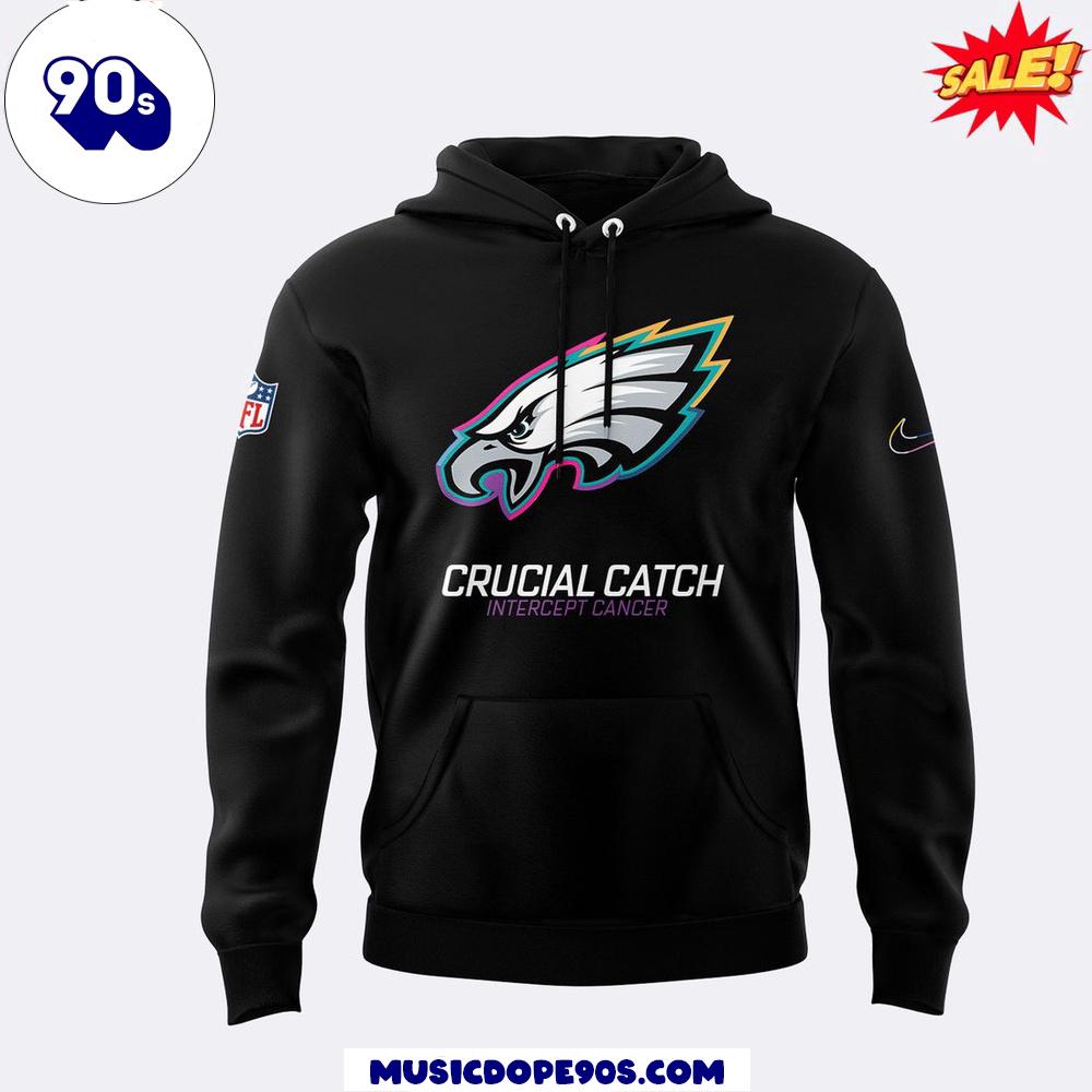 2024 Philadelphia Eagles Crucial Catch Intercept Cancer Black Hoodie 2024 Philadelphia Eagles Crucial Catch Intercept Cancer Black Hoodie