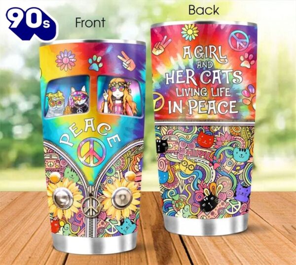 A Girl & Her Cats Living Life In Piece Hippie Tumbler