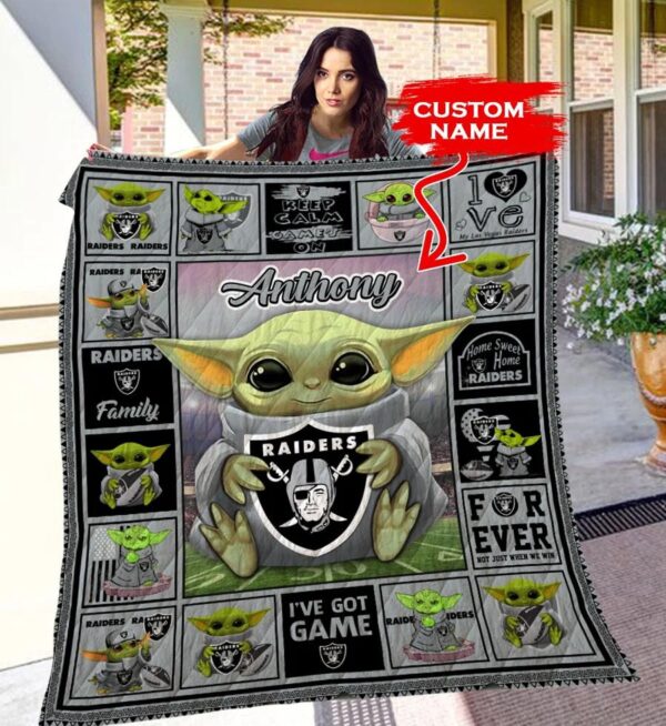 Baby Yoda Las Vegas Raiders Baby Yoda Las Vegas Raiders Quilt Blanket