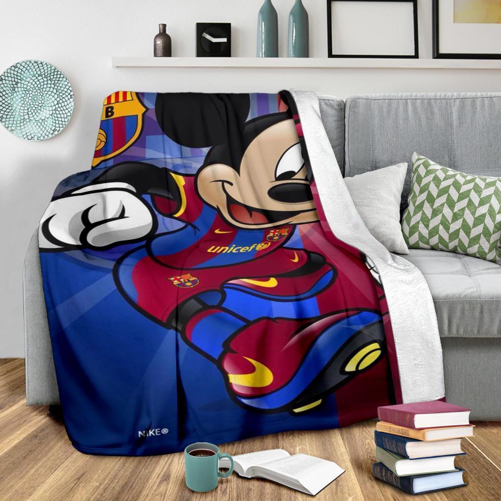 Barcelona Mickey Fleece Blanket For Soccer Fans Barcelona Mickey Fleece Blanket For Soccer Fans