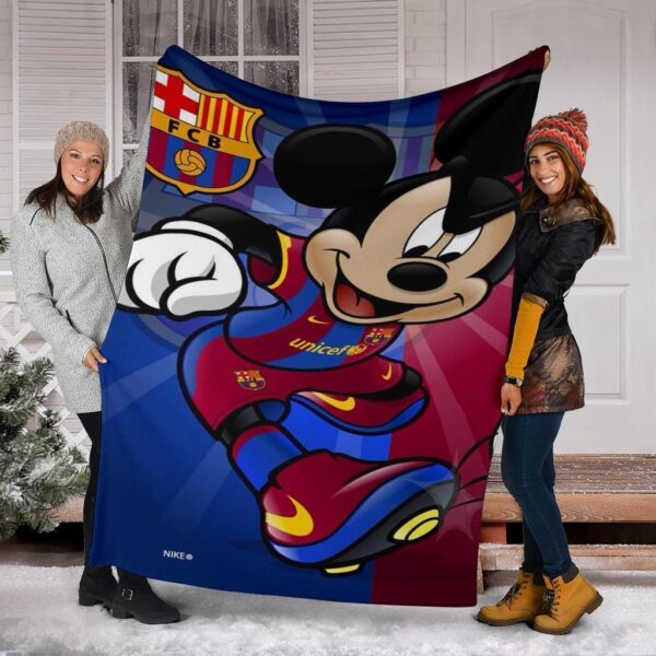 Barcelona Mickey Fleece Blanket For Soccer  Fans