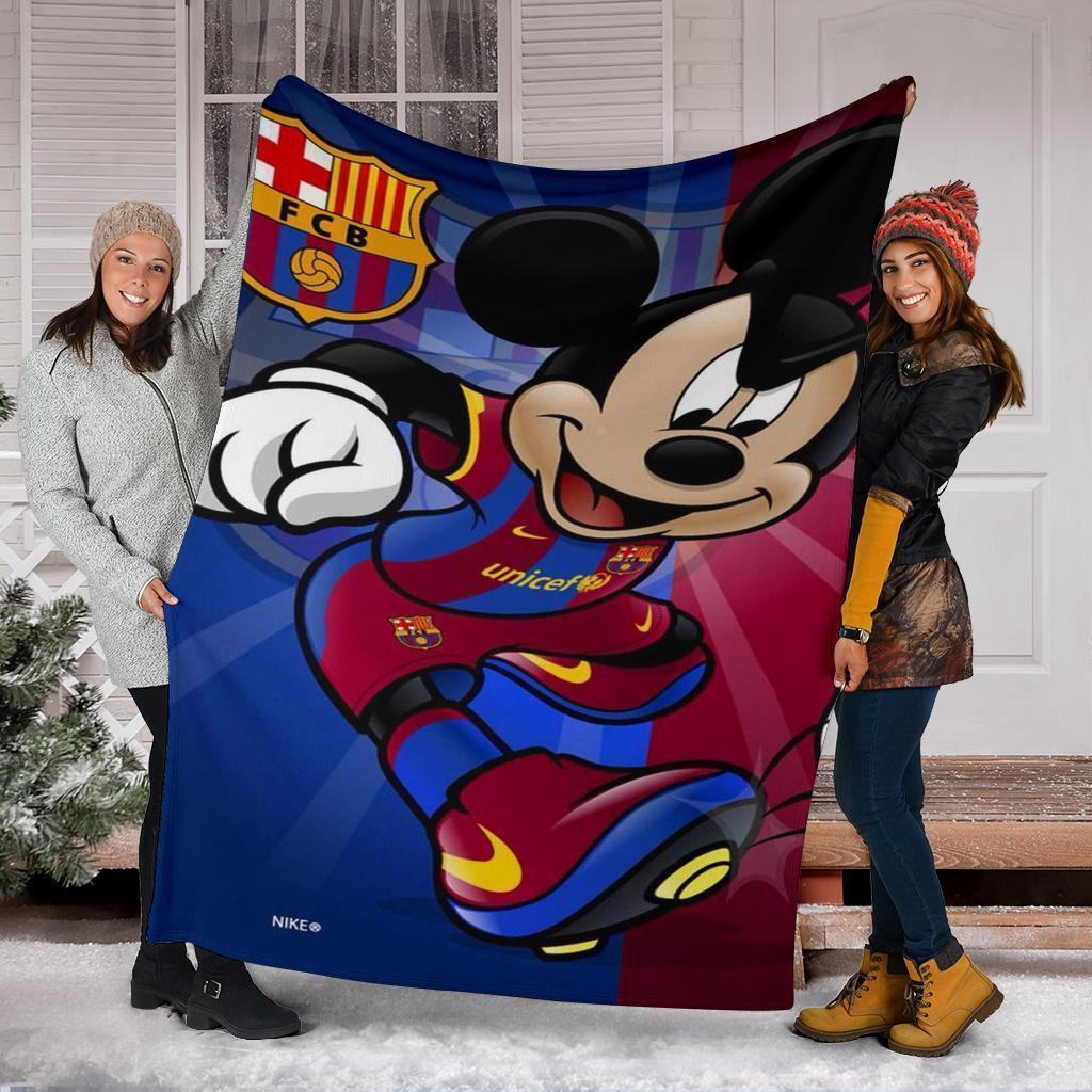 Barcelona Mickey Fleece Blanket For Soccer Fans Barcelona Mickey Fleece Blanket For Soccer Fans