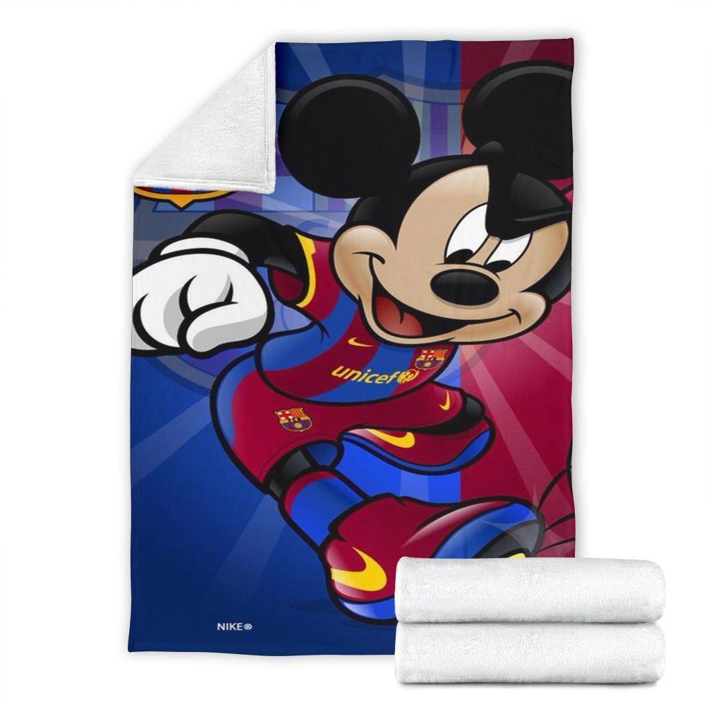 Barcelona Mickey Fleece Blanket For Soccer Fans Barcelona Mickey Fleece Blanket For Soccer Fans