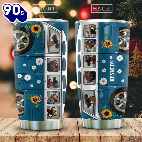 Blue Royal Hippie Van Dogs Personalized Tumbler