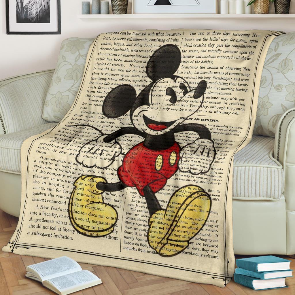 Book Page Mickey Fleece Blanket For Bedding Decor Fans Book Page Mickey Fleece Blanket For Bedding Decor Fans
