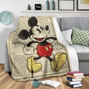 Book Page Mickey Fleece Blanket For Bedding Decor Fans 3
