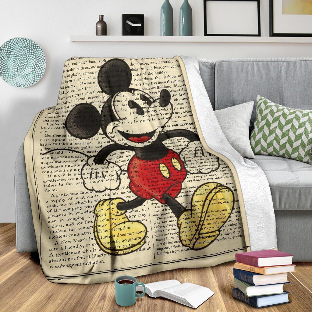 Book Page Mickey Fleece Blanket For Bedding Decor Fans Book Page Mickey Fleece Blanket For Bedding Decor Fans