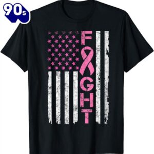 Breast Cancer Awareness Shirt American Flag Distressed