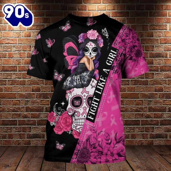 Breast Cancer Tinker Bell Sugar Skull Butterfly – Breast Cancer Awareness 3D All Over Print Shirt