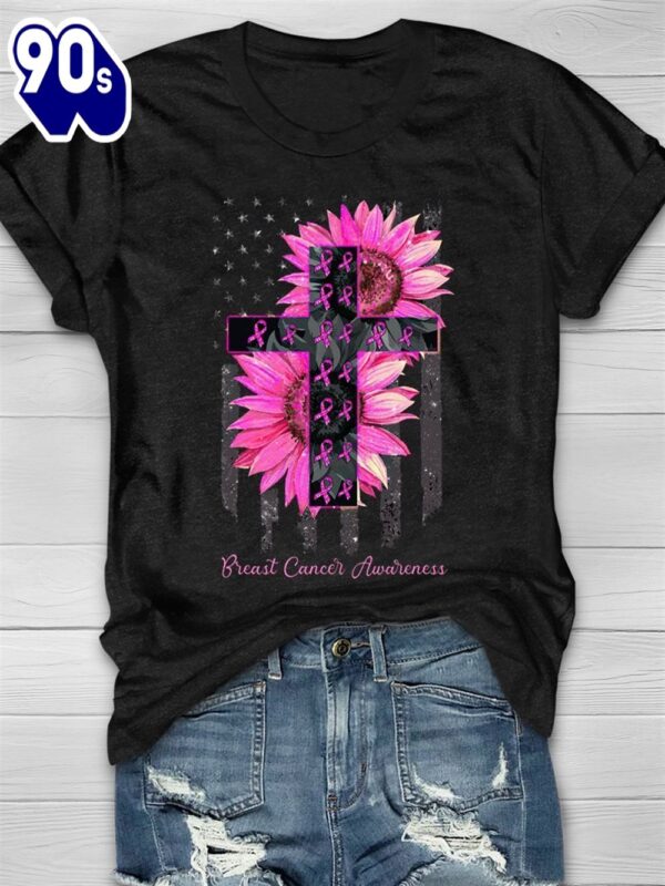 Breast Cancer US Flag Christians Sunflower – Breast Cancer Awareness Shirt