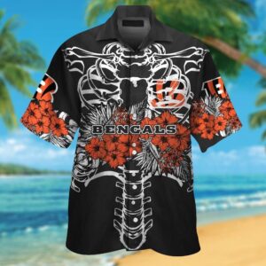 Cincinnati Bengals Short Sleeve Button Up Tropical Hawaiian Shirt VER033