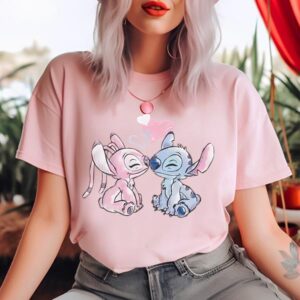Disney Lilo And Stitch Angel And Stitch Valentines Boyfriend Fit Girls T-Shirt