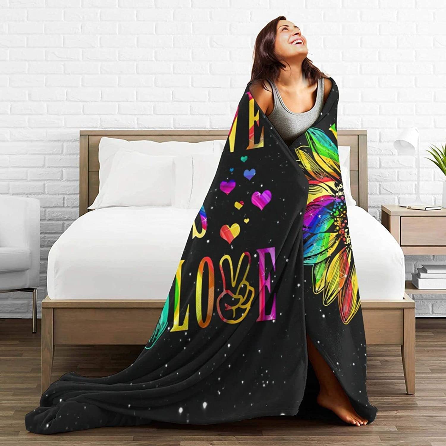 Fleece Throw Blanket For Couch, Blankets Printed Decorations Lgbt Gay Pride Rainbow Sunflower Love Is Love Fleece Throw Blanket For Couch, Blankets Printed Decorations Lgbt Gay Pride Rainbow Sunflower Love Is Love