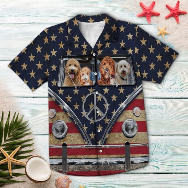 Goldendoodle Flag Bus Hippie Hawaiian Shirt- Beachwear For Men – Gifts For Young Adults