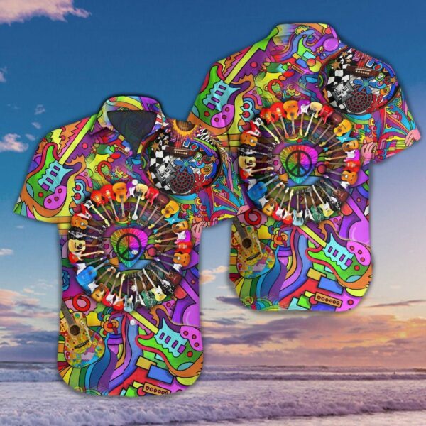 Guitar Color Colorful Unique Design Hippie Hawaiian Shirt – Beachwear For Men – Gifts For Young Adults