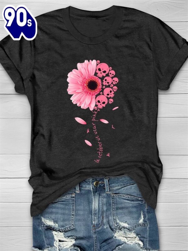 In October We Wear Pink Daisy And Skull – Breast Cancer Awareness Shirt