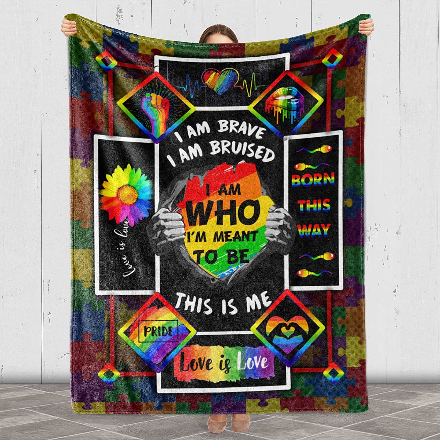 Lgbt Gay Lesbian Pride I Am Who I'M Meant To Be Fleece Blanket For Couch Bed Sofa Travelling Camping Printed In Usa Lgbt Gay Lesbian Pride I Am Who I'M Meant To Be Fleece Blanket For Couch Bed Sofa Travelling Camping Printed In Usa