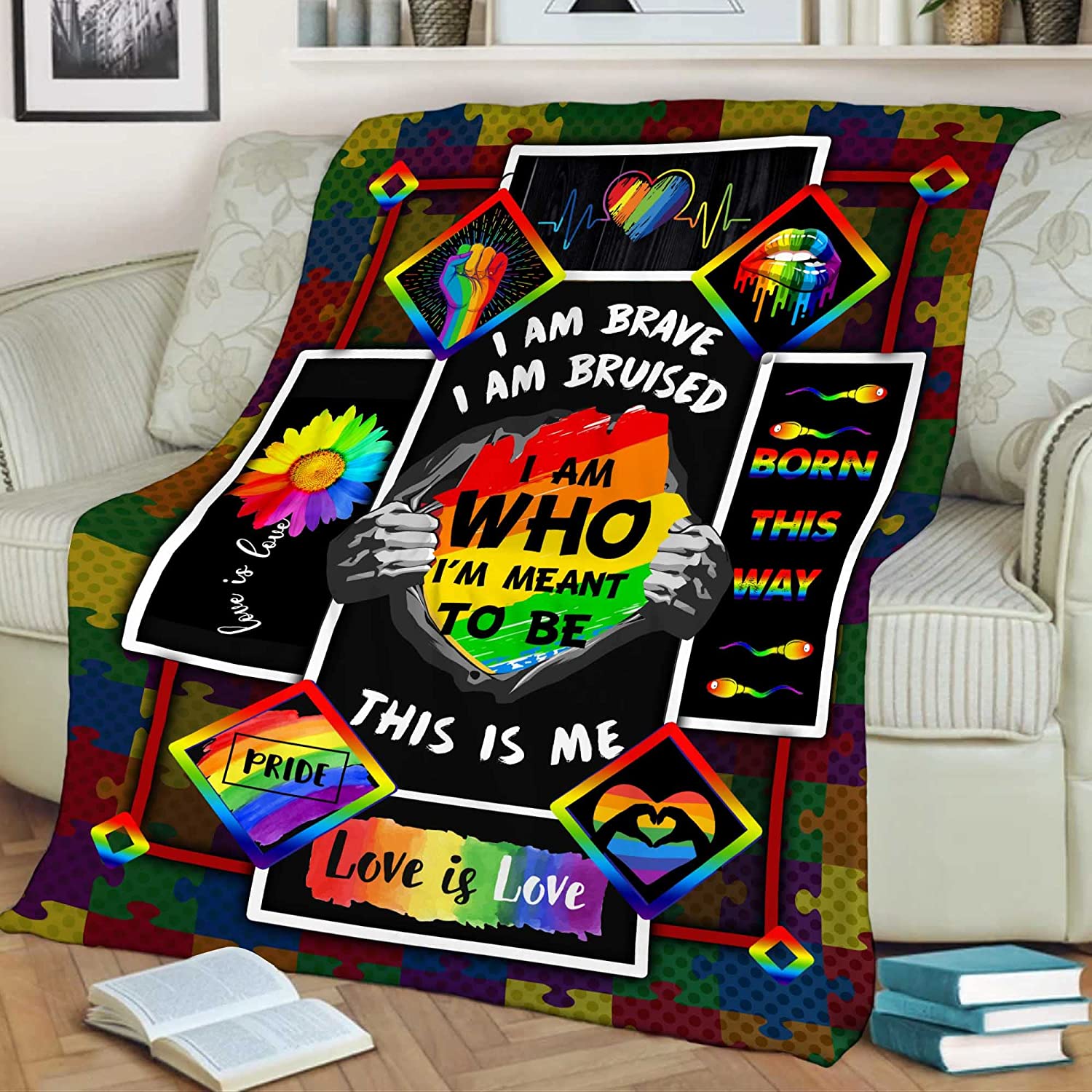 Lgbt Gay Lesbian Pride I Am Who I'M Meant To Be Fleece Blanket For Couch Bed Sofa Travelling Camping Printed In Usa Lgbt Gay Lesbian Pride I Am Who I'M Meant To Be Fleece Blanket For Couch Bed Sofa Travelling Camping Printed In Usa