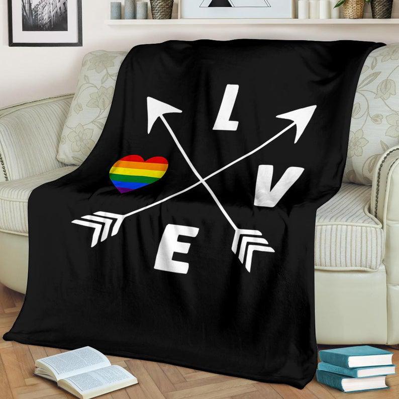 Lgbt Love Is Love Heart Fleece Blanket For Pride Month, Gift For Gay Friend Lgbt Love Is Love Heart Fleece Blanket For Pride Month, Gift For Gay Friend