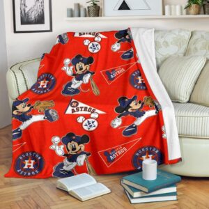 Mickey Plays Astros Fleece Blanket For Baseball Fans 1