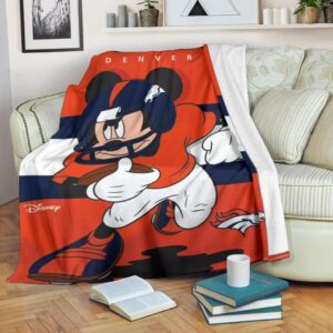Mickey Plays Broncos Fleece Blanket For Football Fans 1