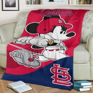 Mickey Plays Cardinals Fleece Blanket For Baseball Fans 2