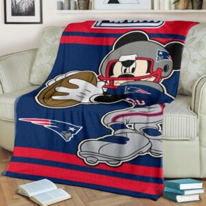 Mickey Plays Patriots Fleece Blanket For Football Fans 1 Mickey Plays Patriots Fleece Blanket For Football Fans 2