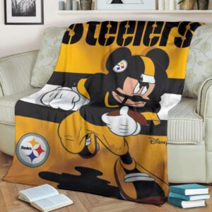 Mickey Plays Steelers Fleece Blanket For Football Fans 1 Mickey Plays Steelers Fleece Blanket For Football Fans 2