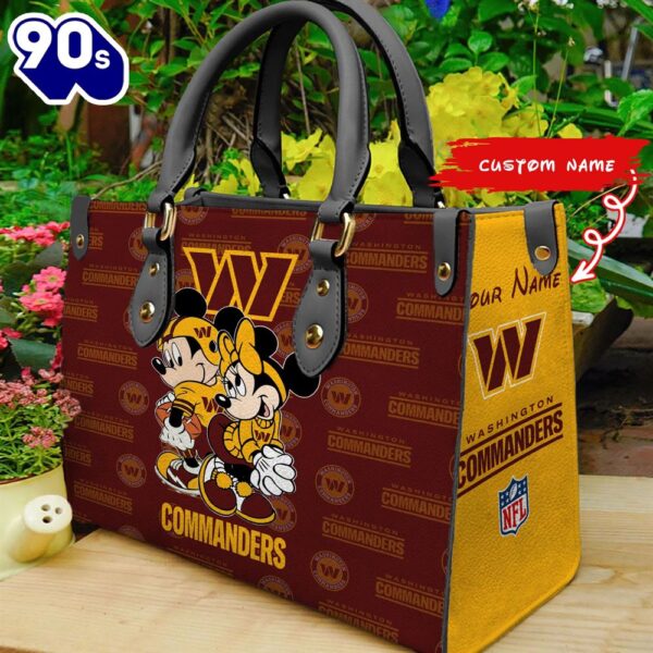 NFL Washington Commanders Mickey And Minnie Women Leather Hand Bag