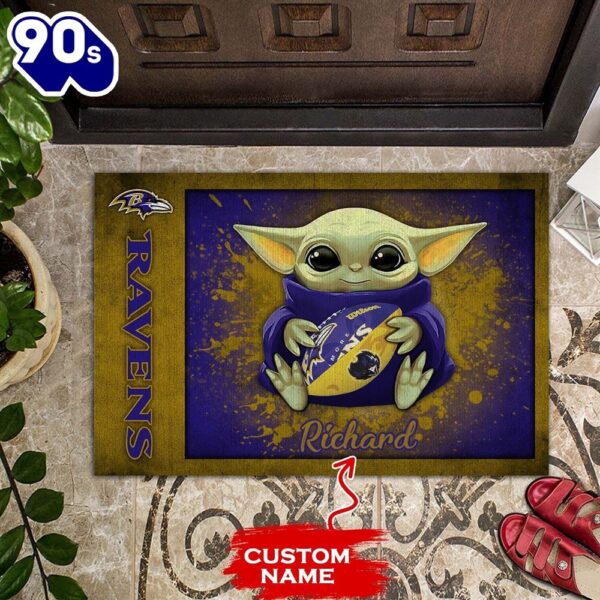 Personalized Baltimore Ravens Baby Yoda All Over Print 3D Doormats-TPH