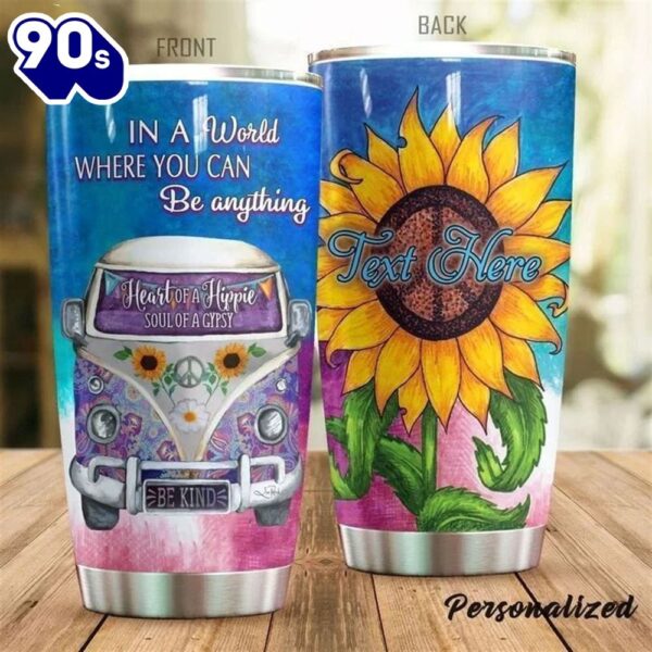 Personalized Be Kind Sunflower Hippie Van Tumbler