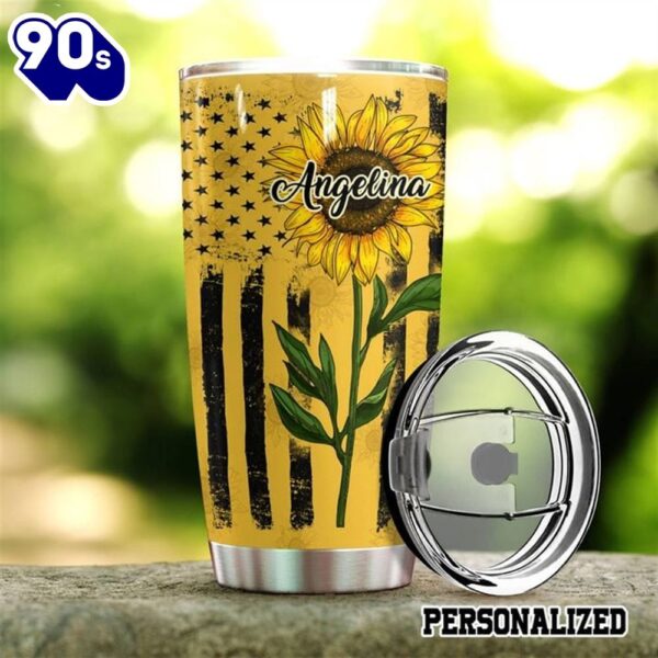 Personalized Sunflower American Flag Hippie Tumbler