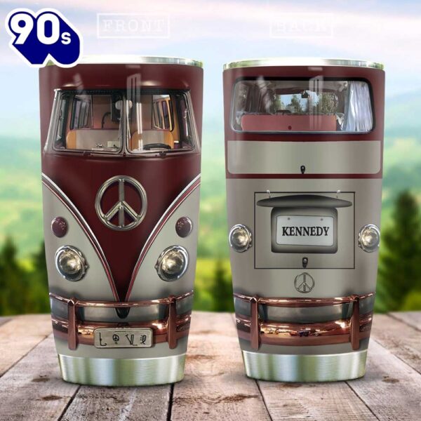 Red Retro Hippie Van Personalized Tumbler