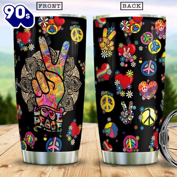 Sleepwish Peace Sign Gold Mandala Victory Sign Hippie Pattern Boho Peace Hippie Personalized Tumbler