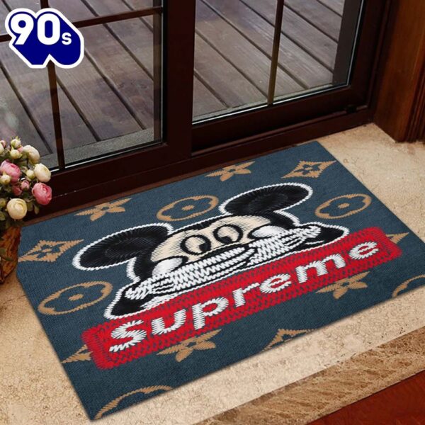 Supreme Red Logo With Mickey Cartoon Doormat