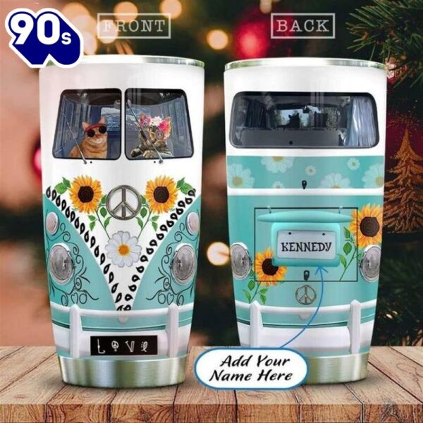 The Cat Couple Hippie Van Personalized Tumbler