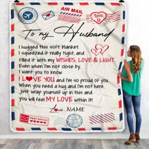 To My Husband Air Mail Letter I Love You Husband For Him Custom Name Fleece Throw Blanket Soft And Cozy Blanket Valentines Day Gift Ideas 3
